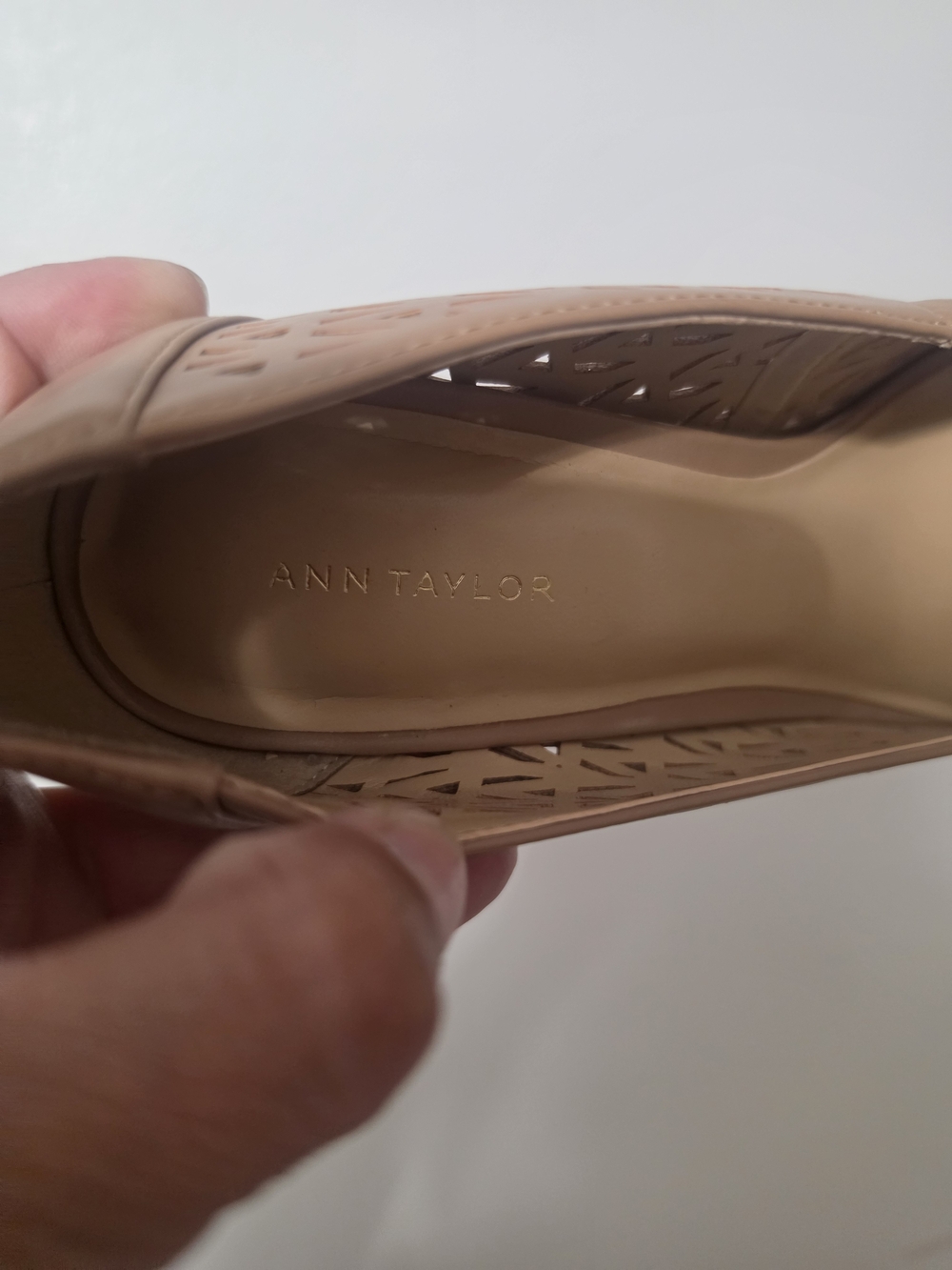Ann Taylor Laser-Cut Pointed Pumps in Taupe - Picture 2 of 5